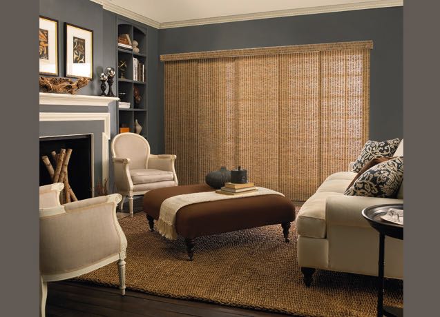 Las Vegas Living room with navy walls and textured sliding panel tracks.